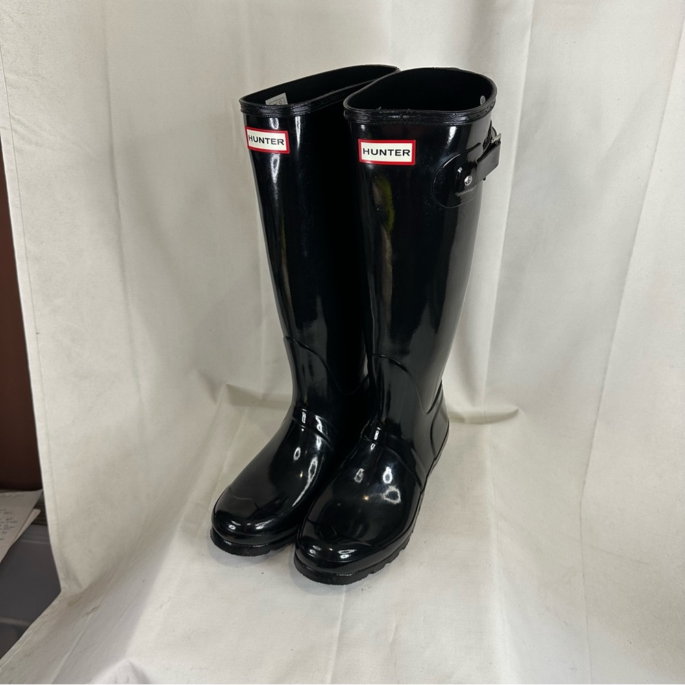 HUNTER Women’s Size 9 Boots Original Tall Waterproof Black Rain Buckle Black - Picture 2 of 16